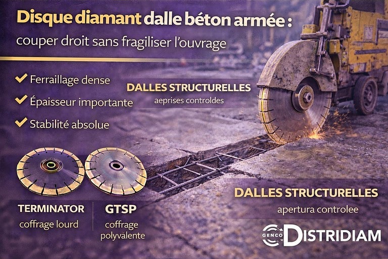 Disque diamant dalle béton armée : couper droit sans fragiliser l’ouvrage – DISTRIDIAM