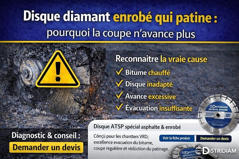 Disque diamant enrobé qui patine : pourquoi la coupe n’avance plus – DISTRIDIAM