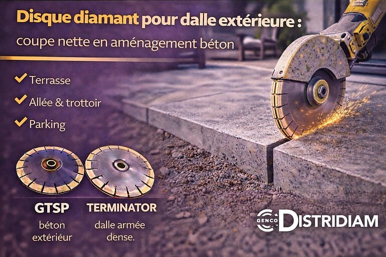 Disque diamant pour dalle extérieure : coupe nette en aménagement béton – DISTRIDIAM