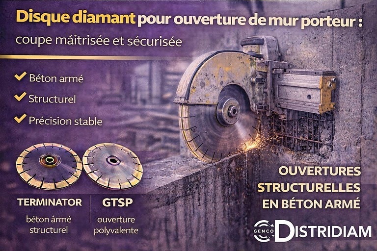 Disque diamant pour ouverture de mur porteur : coupe maîtrisée et sécurisée – DISTRIDIAM